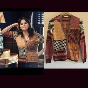 Ulla Johnson Medina Masque Patchwork Cardigan Sweater ASO Only Murders, Size XS